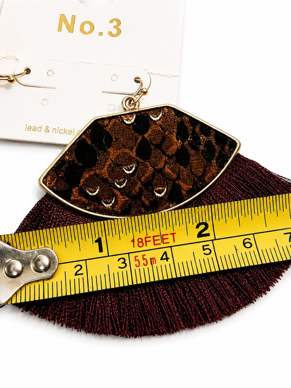 Women's Fringe Drop Earrings with Animal Print Accent - Picture 4 of 5